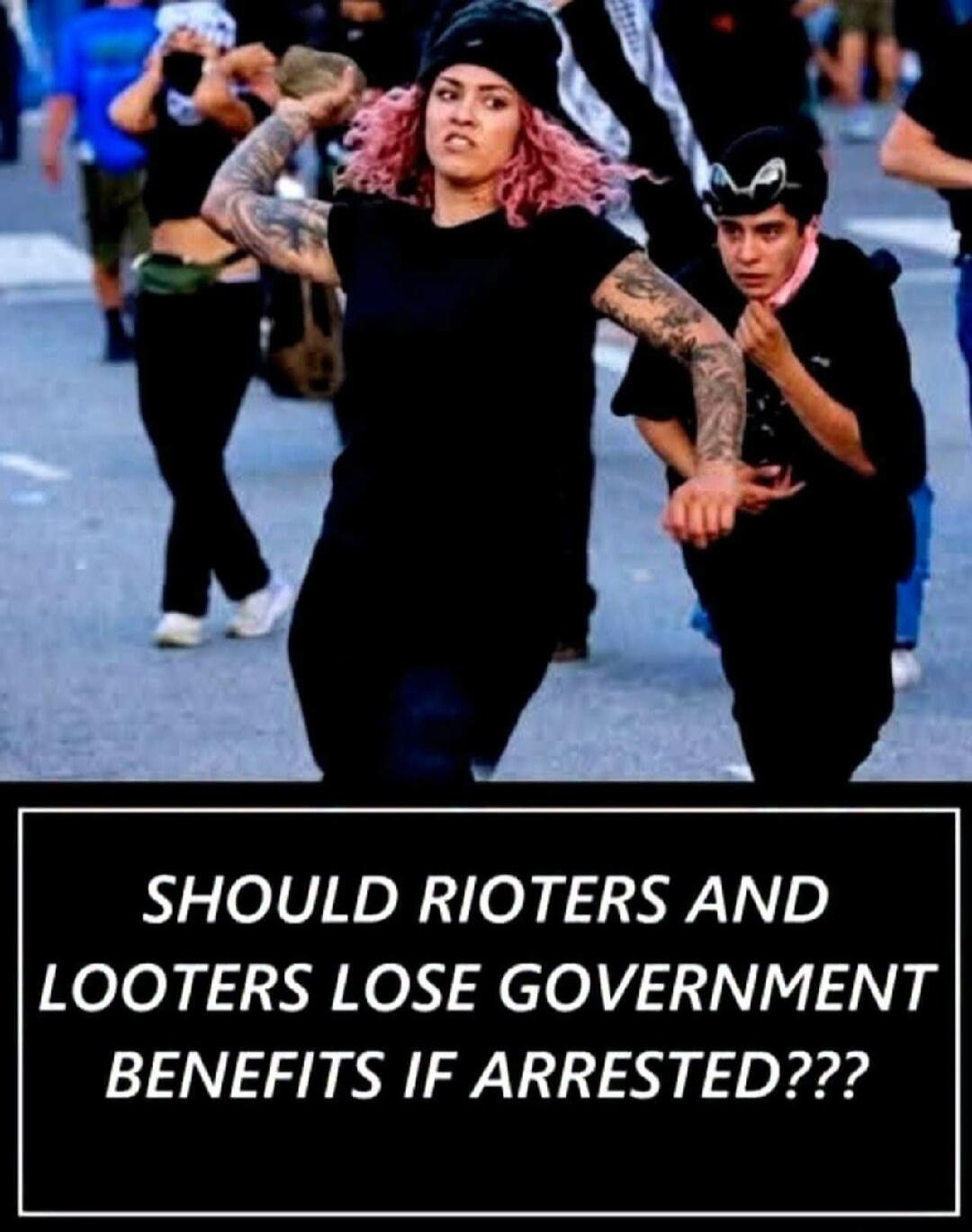 SHOULD RIOTERS AND LOOTERS LOSE GOVERNMENT BENEFITS IF ARRESTED???