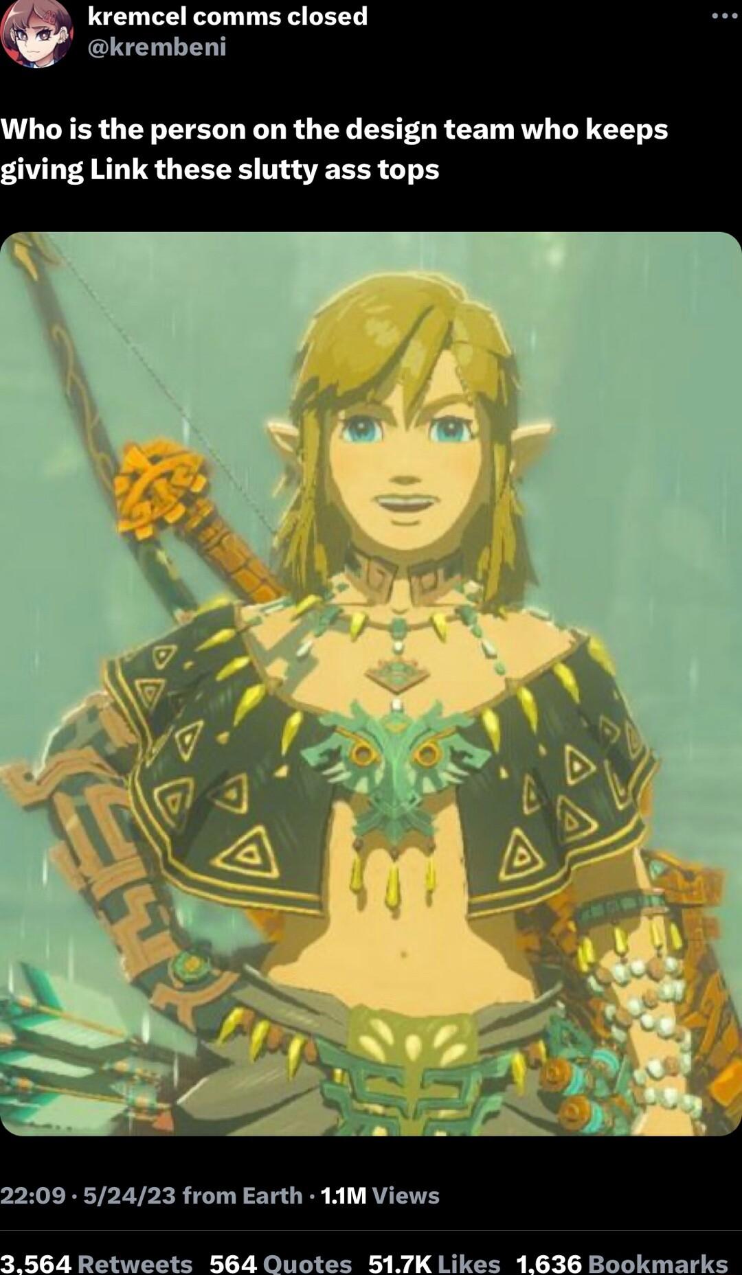 kremcel comms closed krembe the person on the design team who keeps giving Link these slutty ass tops