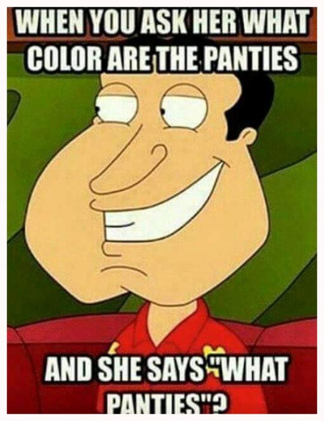 WHEN YOU ASK HER WHAT COLOR ARE THE PANTIES AND SHE SAYS 