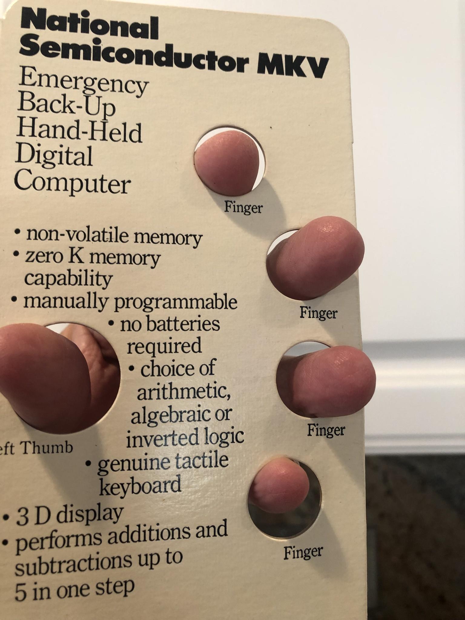 non volatile me zeroK memorymory capability manually programmable _ no batteries required choice of arithmetic algebraic or inverted logic yenuine tactile 3D display performs additions and SubtlaCtinS up to 5 in one step