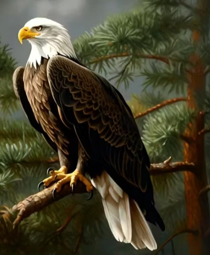 A bald eagle perched on a branch.