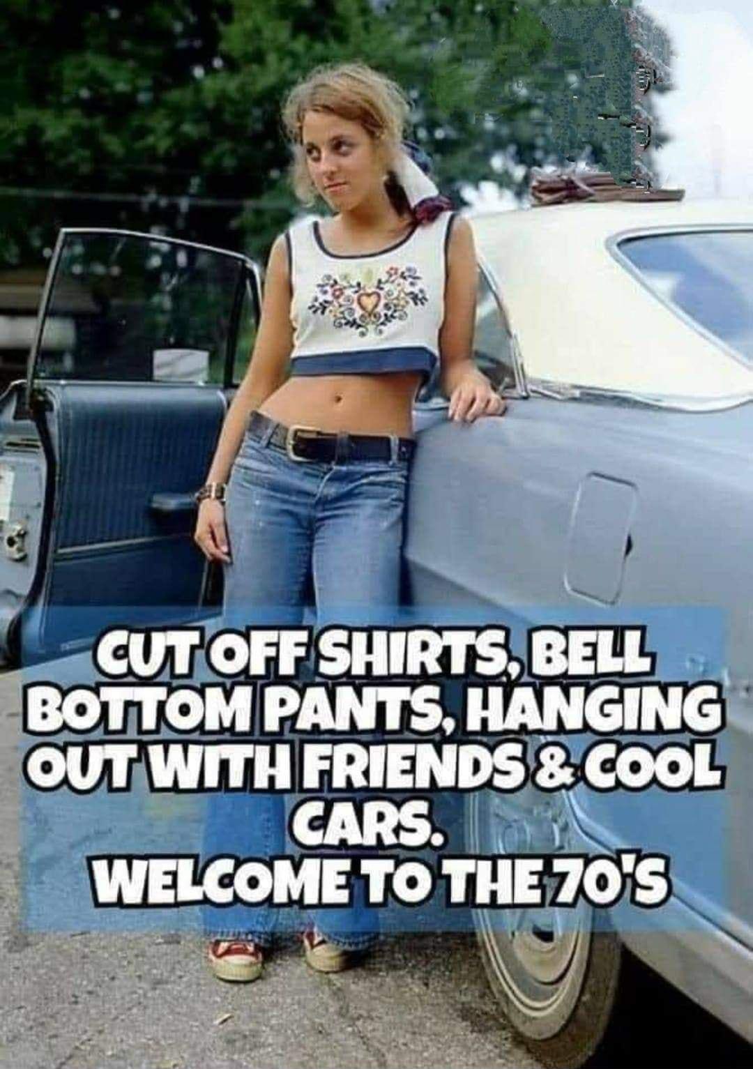 CUTOFF SHIRTSBELL BOTTOM PANTS HANGING OUTWITH FRIENDS CooL CARS 1