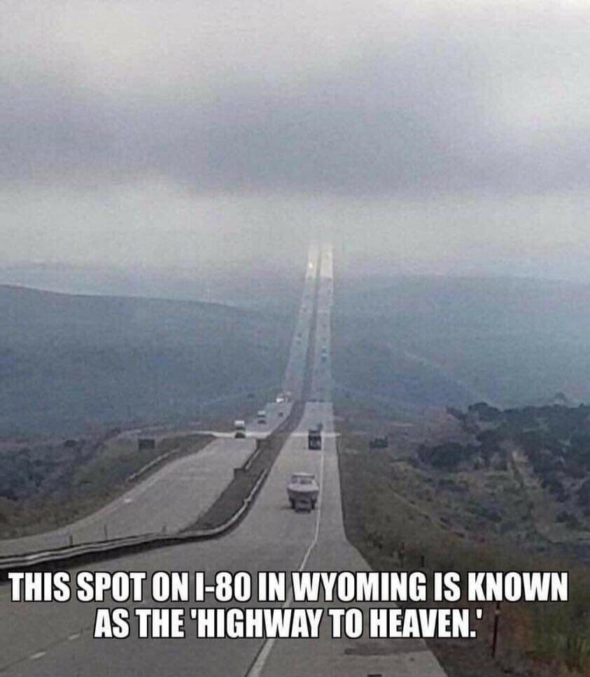 THIS SPOT ON I-80 IN WYOMING IS KNOWN AS THE 'HIGHWAY TO HEAVEN.'