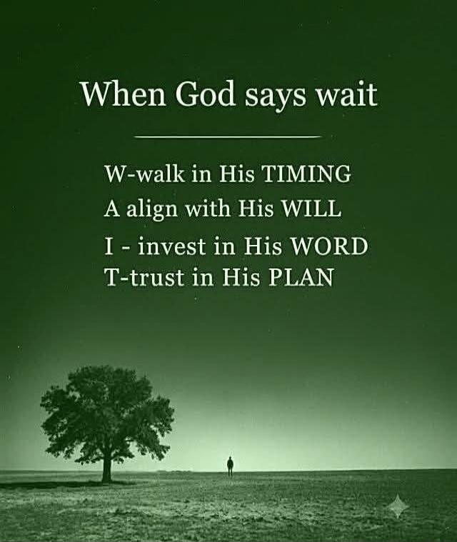 When God says wait W-walk in His TIMING A align with His WILL I - invest in His WORD T-trust in His PLAN