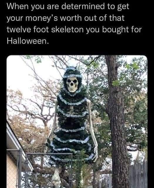 When you are determined to get your moneys worth out of that twelve foot skeleton you bought for RELICVETT R