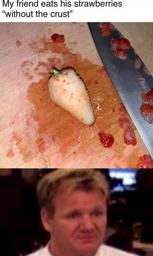 My friend eats his strawberries 