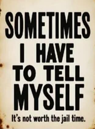 SOMETIMES I HAVE TO TELL MYSELF It's not worth the jail time.