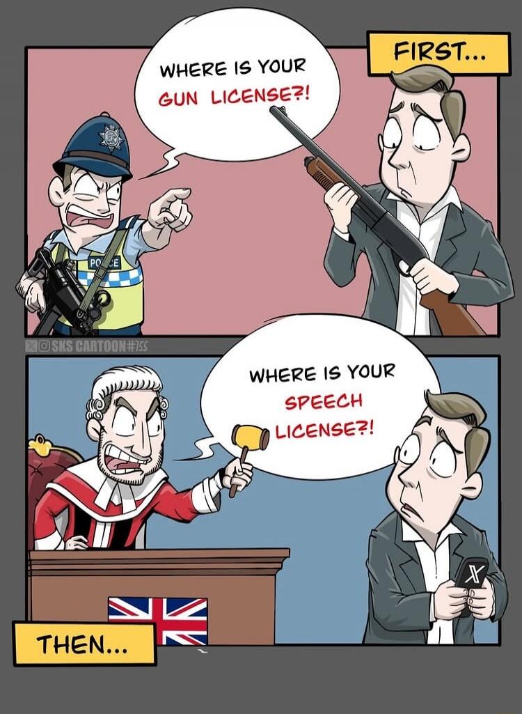FIRST...\nWHERE IS YOUR GUN LICENSE?!\nTHEN...\nWHERE IS YOUR SPEECH LICENSE?!