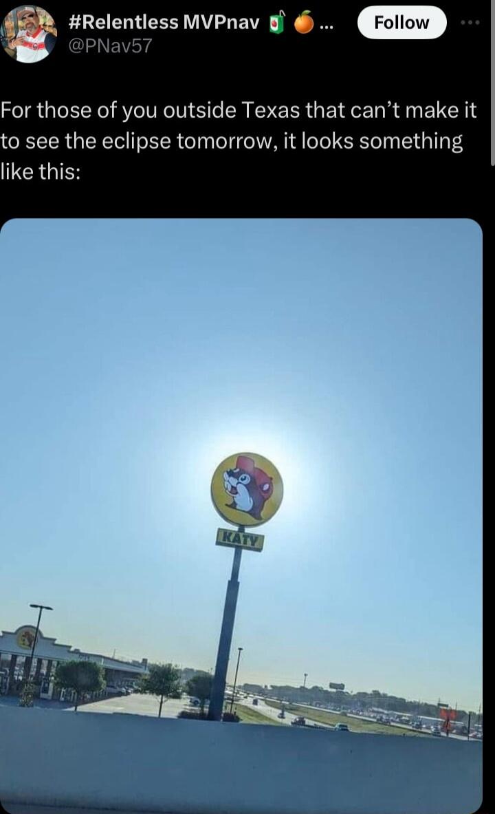 For those of you outside Texas that cant make it o see the eclipse tomorrow it looks something IGRGIEN