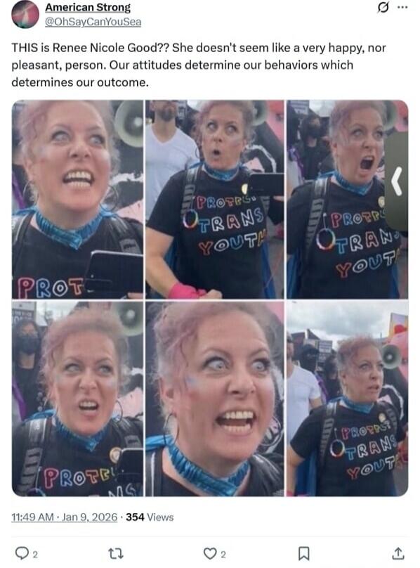 THIS is Renee Nicole Good?? She doesn't seem like a very happy, nor pleasan t, person. Our attitudes determine our behaviors which determines our outcome.