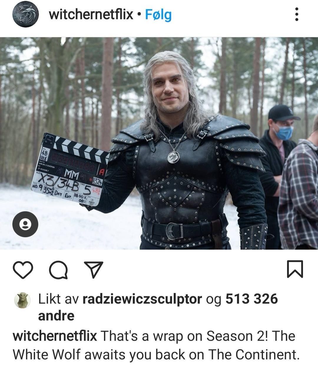 OQY R Likt av radziewiczsculptor og 513 326 andre witchernetflix Thats a wrap on Season 2 The White Wolf awaits you back on The Continent