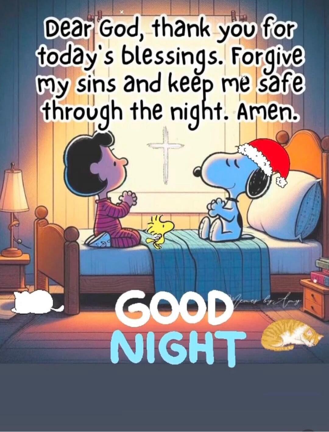 Dear God, thank you for today's blessings. Forgive my sins and keep me safe through the night. Amen.
GOOD NIGHT
