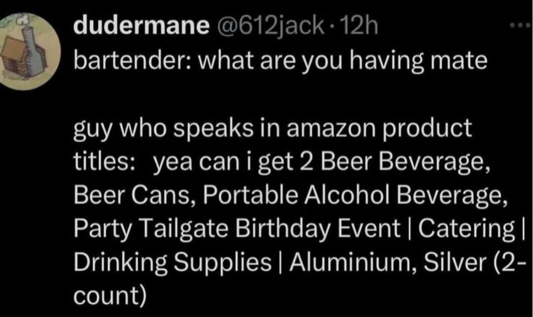 dudermane 612jack 12h bartender what are you having mate guy who speaks in amazon product titles yeacaniget 2 Beer Beverage Beer Cans Portable Alcohol Beverage Party Tailgate Birthday Event Catering Drinking Supplies Aluminium Silver 2 count