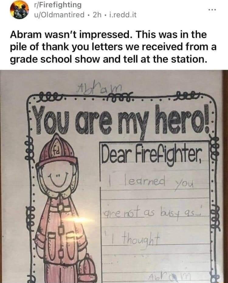 Abram wasnt impressed This was in the pile of thank you letters we received from a grade school show and tell at the station