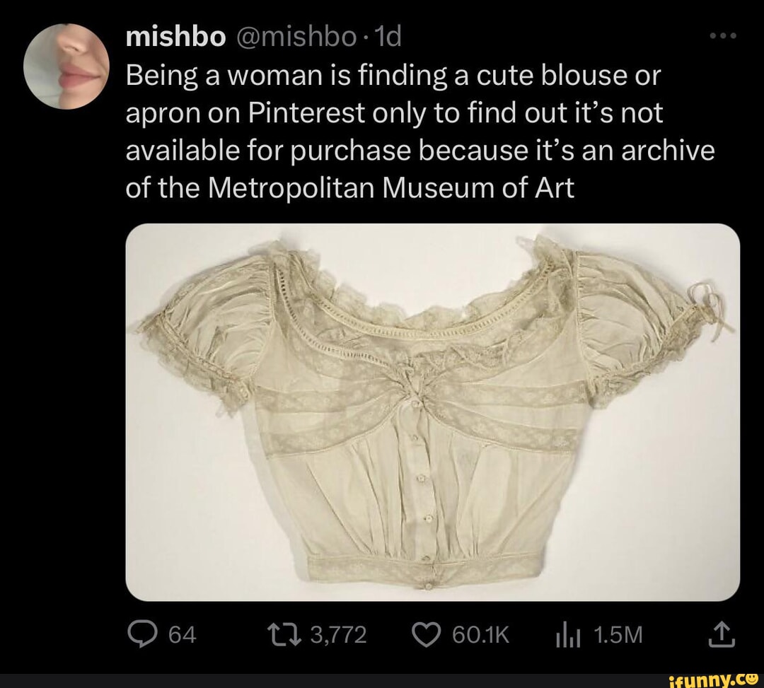 mishbo mishbo 1c Being a woman is finding a cute blouse or apron on Pinterest only to find out ts not available for purchase because its an archive of the Metropolitan Museum of Art