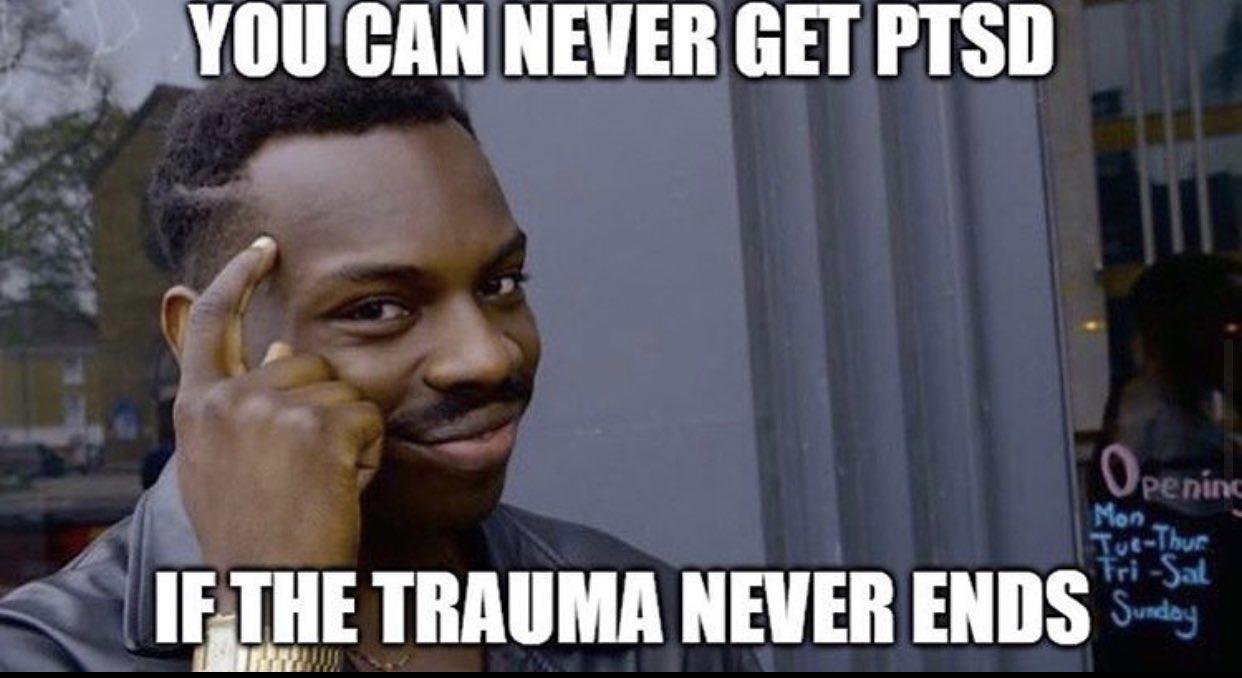 __vnucnu NEVER GET PTSD P 4 Mon _ y Tutihur IETHE TRAUMA NEVER ENDS