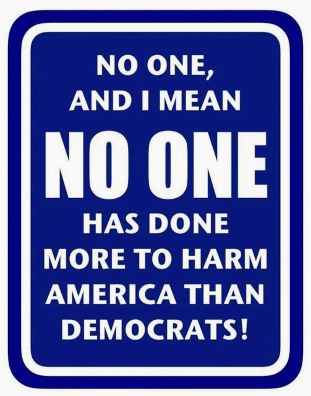 NO ONE, AND I MEAN NO ONE HAS DONE MORE TO HARM AMERICA THAN DEMOCRATS!
