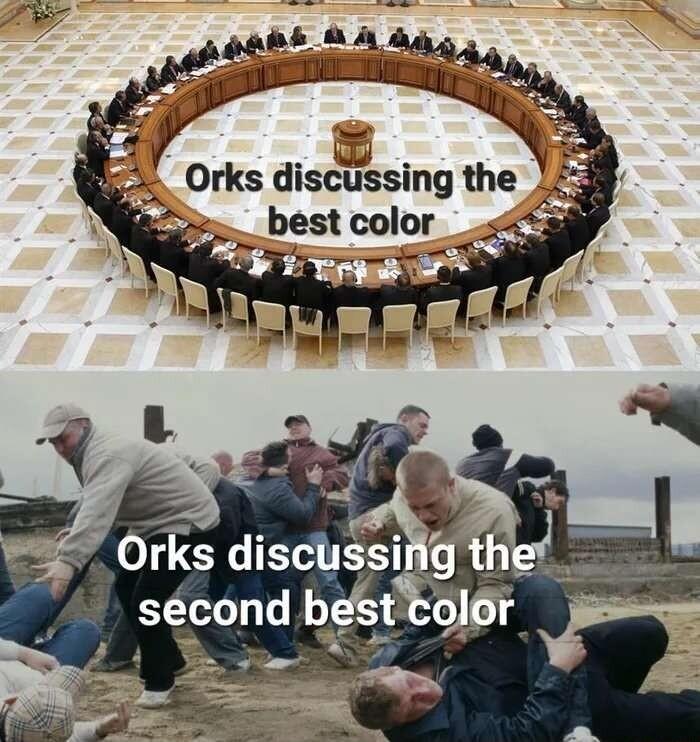 Orks discussmg the best color