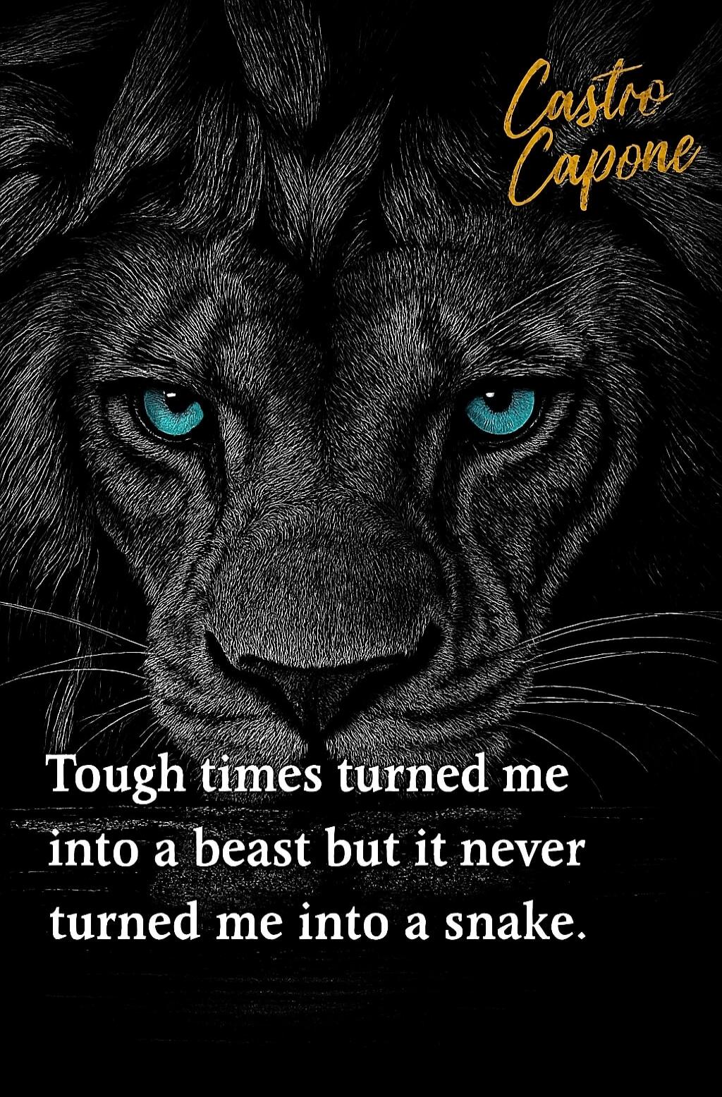 Tough times turned me into a beast but it never turned me into a snake.
Castro Capone