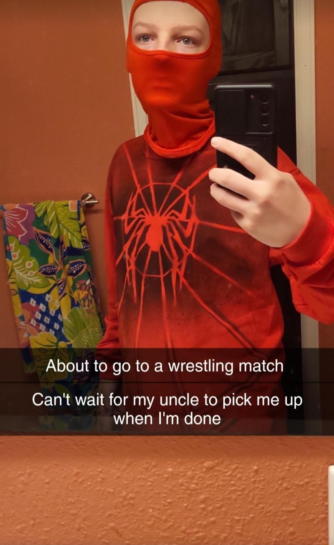 About to go to a wrestling match Cant wait for my uncle to pick me up when Im done