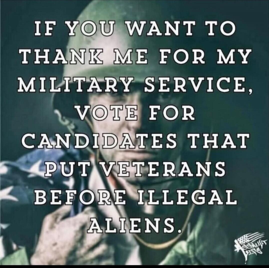 IF YOU WANT TO THANK ME FOR MY MILITARY SERVICE, VOTE FOR CANDIDATES THAT PUT VETERANS BEFORE ILLEGAL ALIENS.