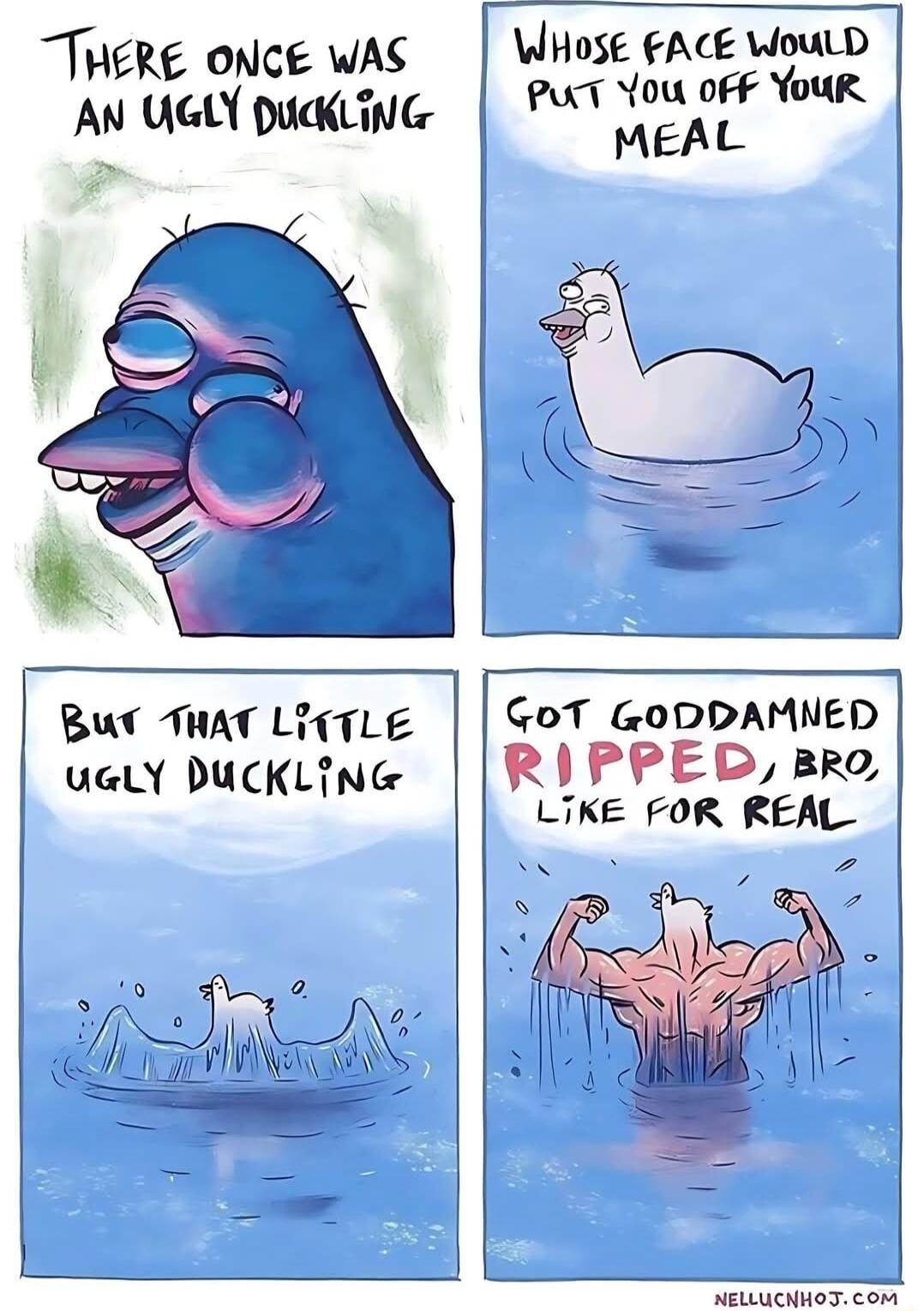 THERE ONCE WAS AN UGLY DUKLING WHoSE FACE WoulD Pt You oFF YouR MEAL But THAT LifTLE uGLY DUCKLING Ji GoT GODDAMNED RIPPED Bro LIKE FOR REAL NELLUCNMOTCOM