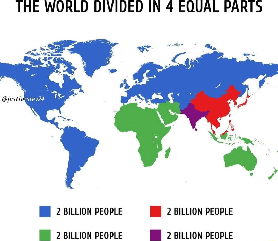 THE WORLD DIVIDED IN 4 EQUAL PARTS 2BILLION PEOPLE l 2BILLION PEOPLE B 2 BILLION PEOPLE B 2 BILLION PEOPLE