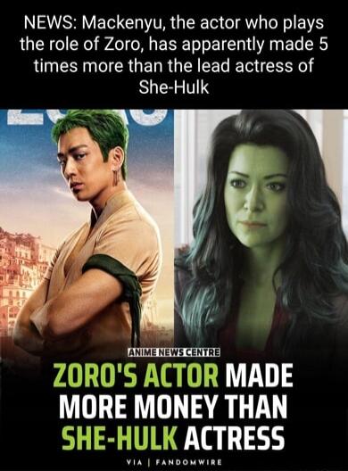 NAVSRVE EHTR G EET G IRW s IS the role of Zoro has apparently made 5 LN R GERR G EEL T S RUERETVIS A CTOR MADE MORE MONEY THAN SHE HULK ACTRESS Via FANDOMWIRE