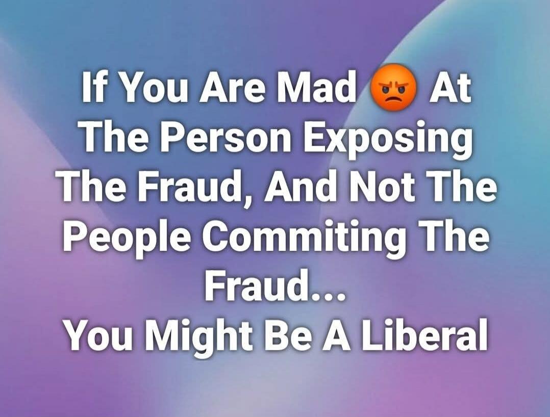 If You Are Mad 😡 At The Person Exposing The Fraud, And Not The People Committing The Fraud... You Might Be A Liberal