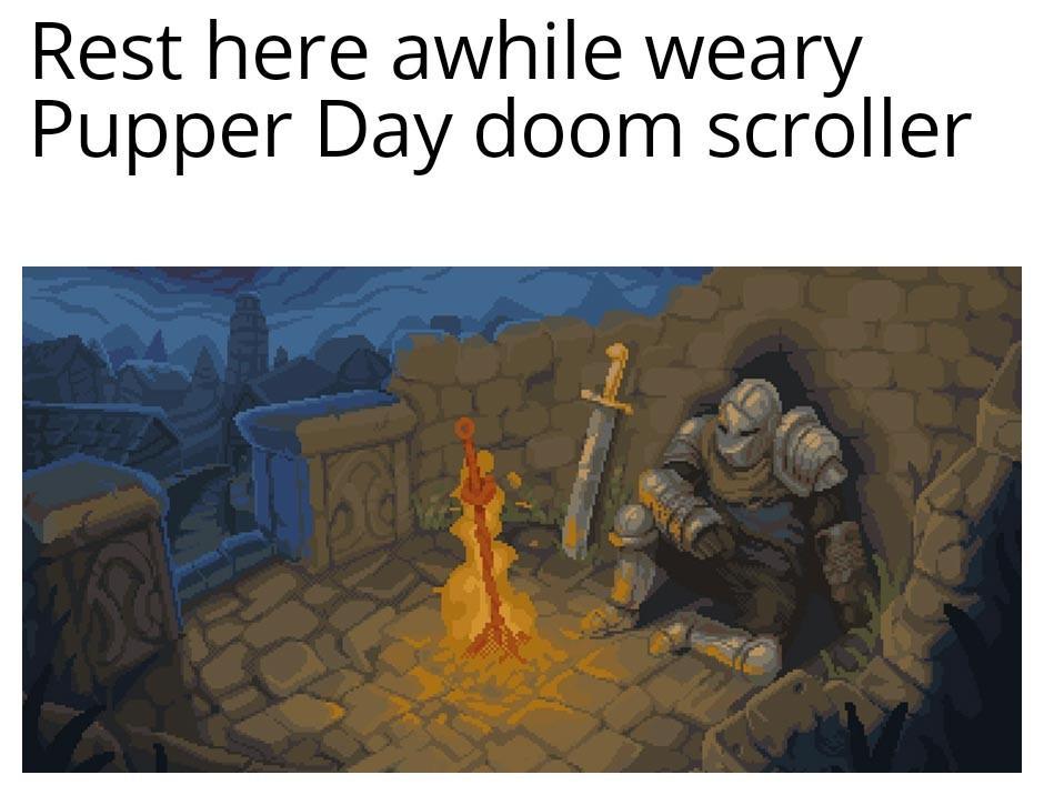 Rest here awhile weary Pupper Day doom scroller