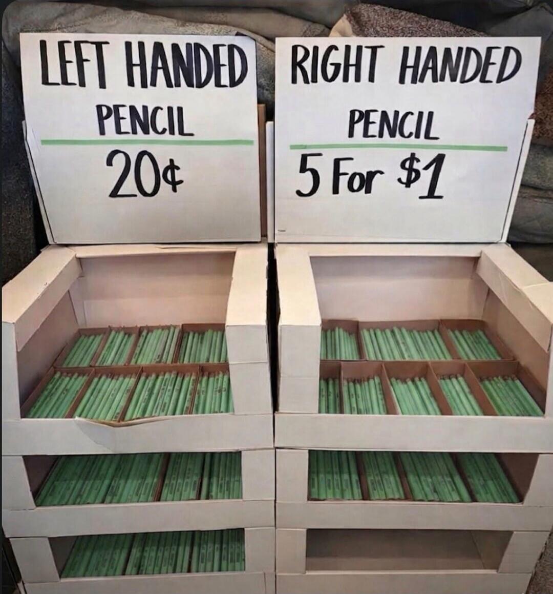 LEFT HANDED PENCIL 20¢ RIGHT HANDED PENCIL 5 For $1