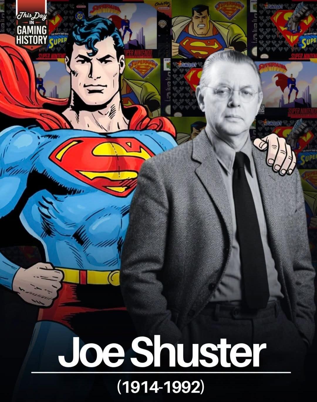 THIS DAY IN GAMING HISTORY. SUPER NINTENDO. SUPERMAN. Joe Shuster (1914-1992). SUNSOFT. DC. Only for Nintendo. THE DEATH AND RETURN OF SUPERMAN.