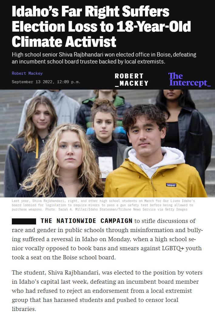 Idahos Far Right Suffers Election Loss to 18 Year Old 0 the position by voters mbent board member