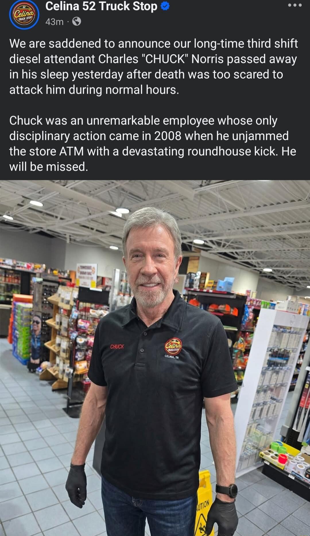 Celina 52 Truck Stop 43m We are saddened to announce our long-time third shift diesel attendant Charles 