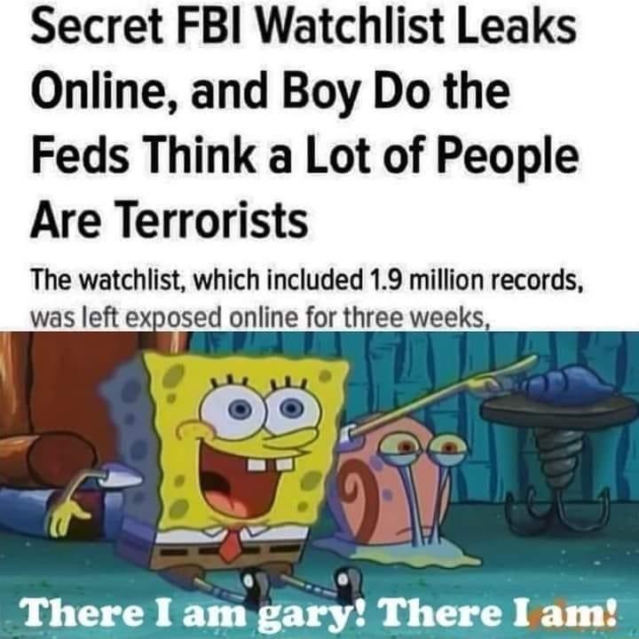 Secret FBI Watchlist Leaks Online and Boy Do the Feds Think a Lot of People Are Terrorists The watchlist which included 19 million records _was left exposed online for three weeks Therel m gafy There I am