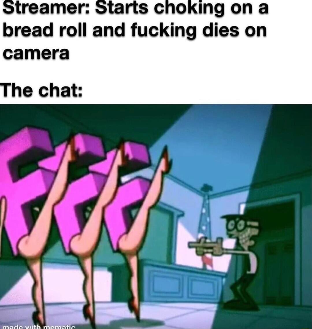 Streamer Starts choking on a bread roll and fucking dies on camera The chat