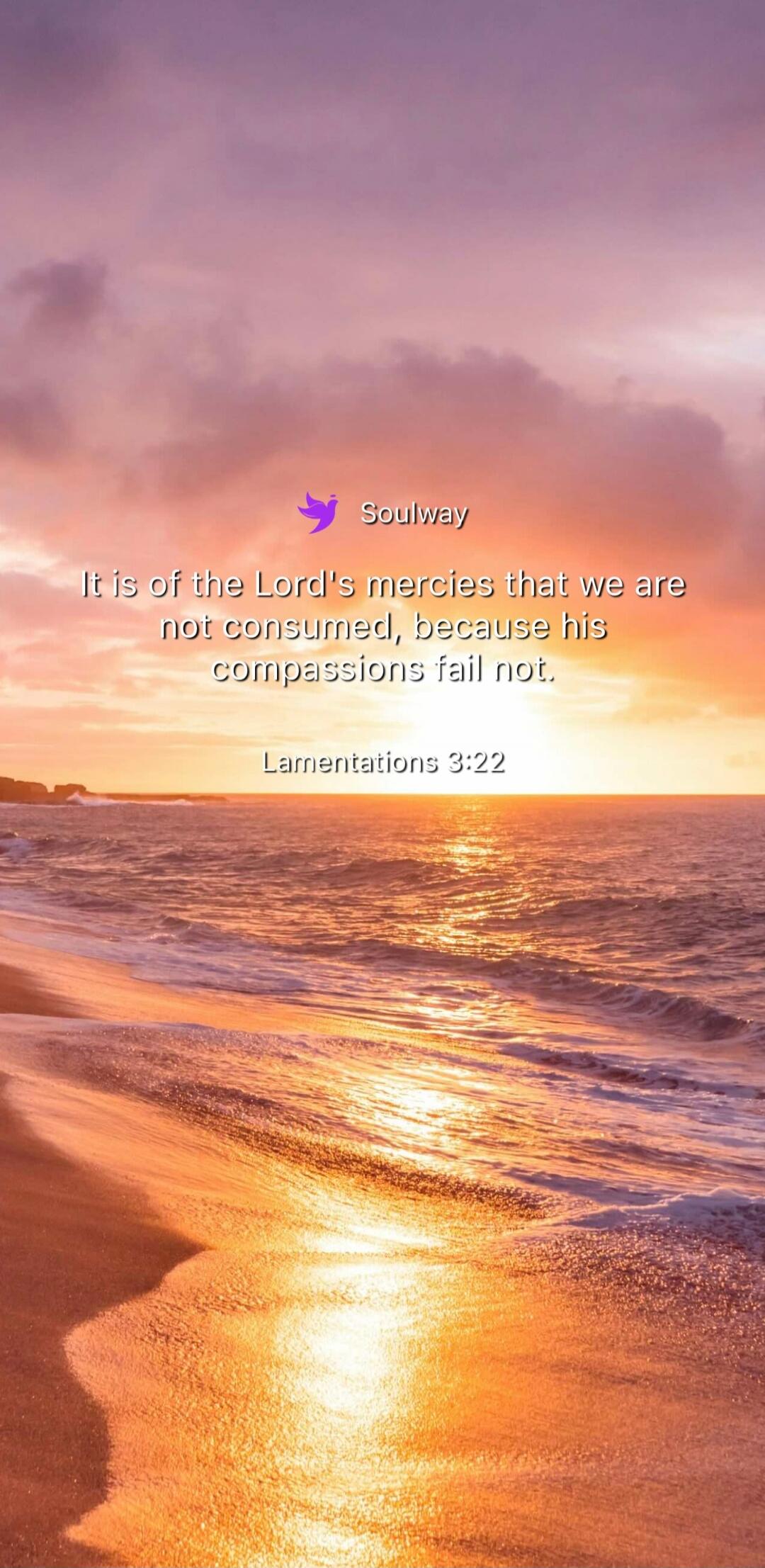 Soulway. It is of the Lord's mercies that we are not consumed, because his compassions fail not. Lamentations 3:22