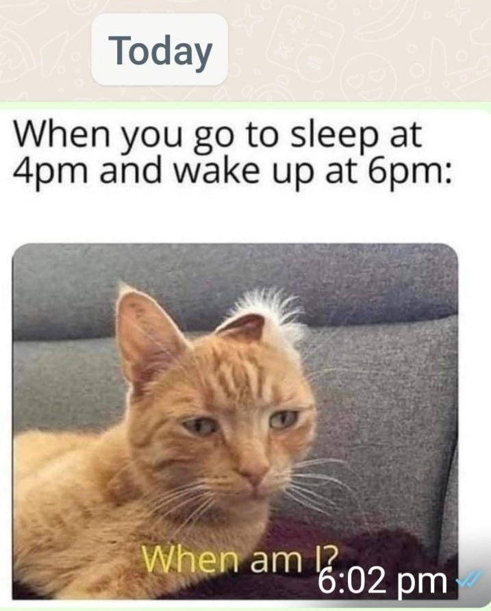 n today at 1103 pm 1048 pm Today When you go to sleep at 4pm and wake up at 6pm