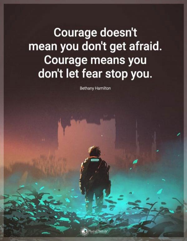 Courage doesn't mean you don't get afraid. Courage means you don't let fear stop you. Bethany Hamilton