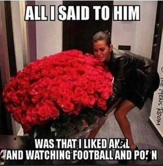 ALL I SAID TO HIM WAS THAT I LIKED ANAL AND WATCHING FOOTBALL AND PO*N
