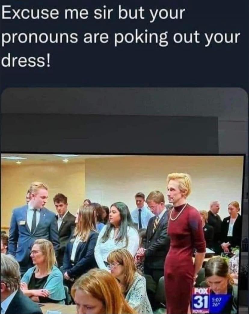 Excuse me sir but your pronouns are poking out your dress!