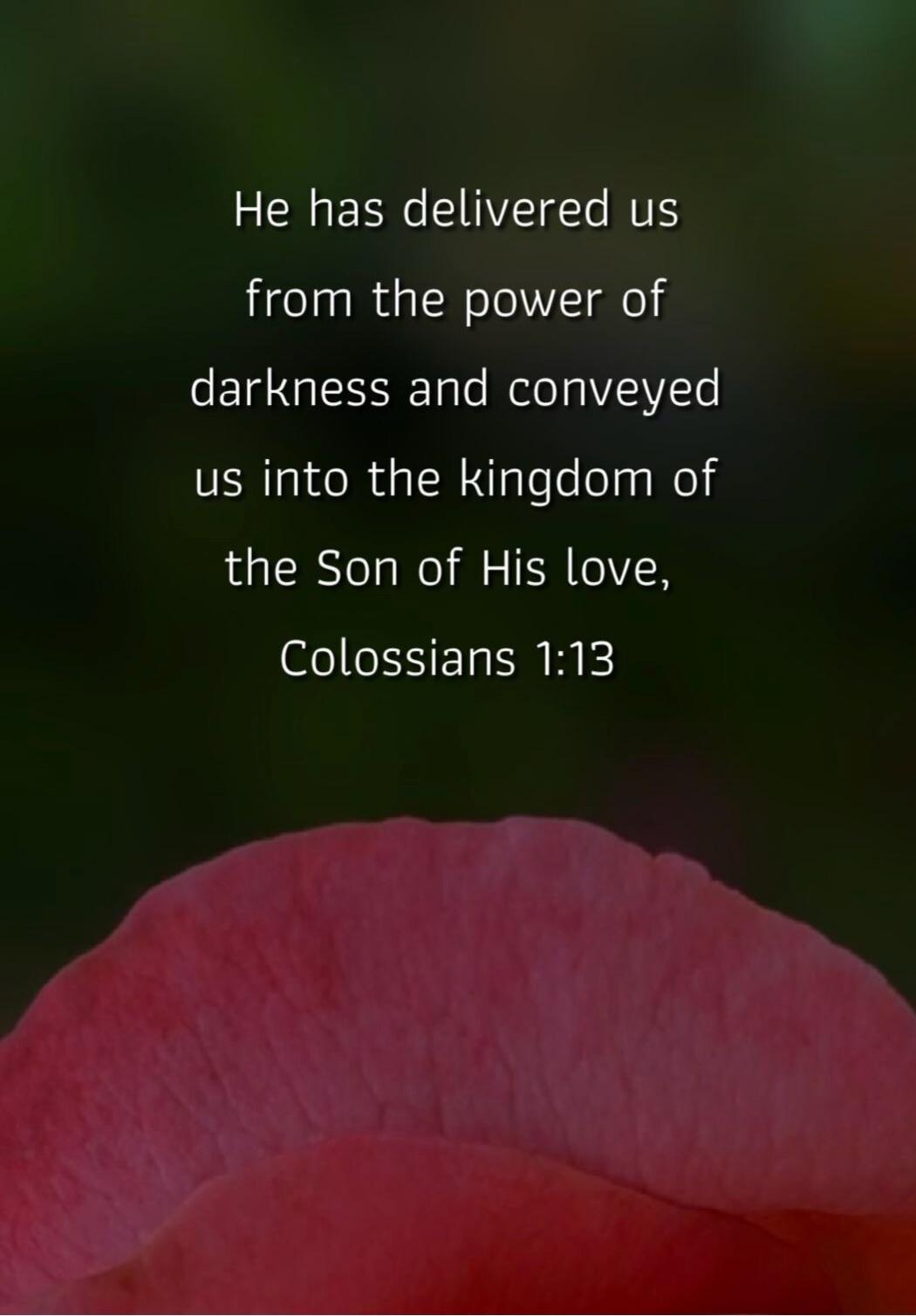 He has delivered us from the power of darkness and conveyed us into the kingdom of the Son of His love, Colossians 1:13
