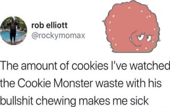 rob elliott rockymomax The amount of cookies Ive watched the Cookie Monster waste with his bullshit chewing makes me sick