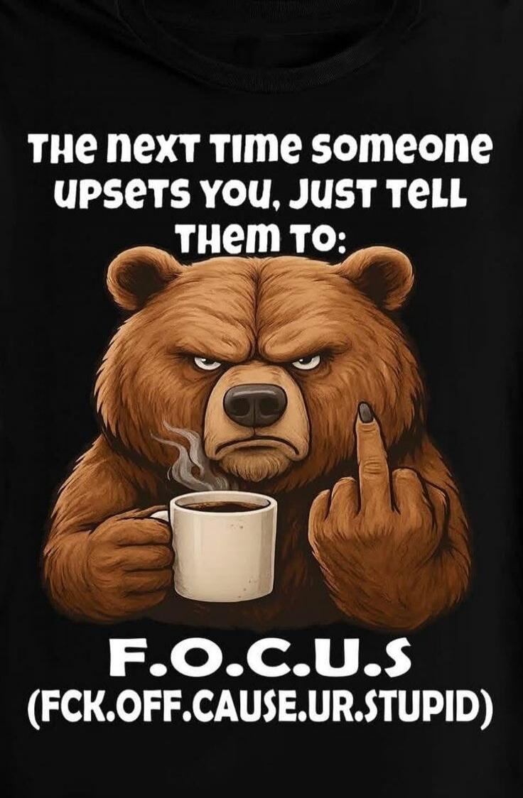 THE NEXT TIME SOMEONE UPSETS YOU, JUST TELL THEM TO: F.O.C.U.S (FCK.OFF.CAUSE.UR.STUPID)