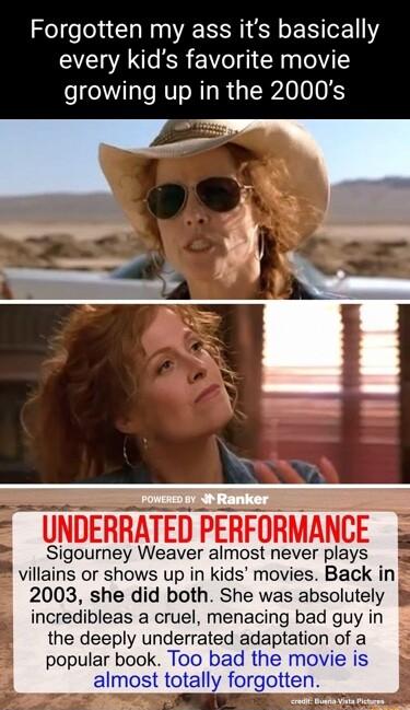 Forgotten my ass its basically S ARl CRn o growing up in the 2000s UNDERRATED PERFURMANCE Sigourney Weaver almost never plays villains or shows up in kids movies Back in 2003 she did both She was absolutely incredibleas a cruel menacing bad guy in the deeply underrated adaptati fa popular book Too bad the mc is almost totally