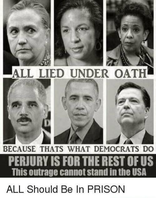 ALL LIED UNDER OATH BECAUSE THATS WHAT DEMOCRATS DO PERJURY IS FOR THE REST OF US This outrage cannot stand in the USA ALL Should Be In PRISON
