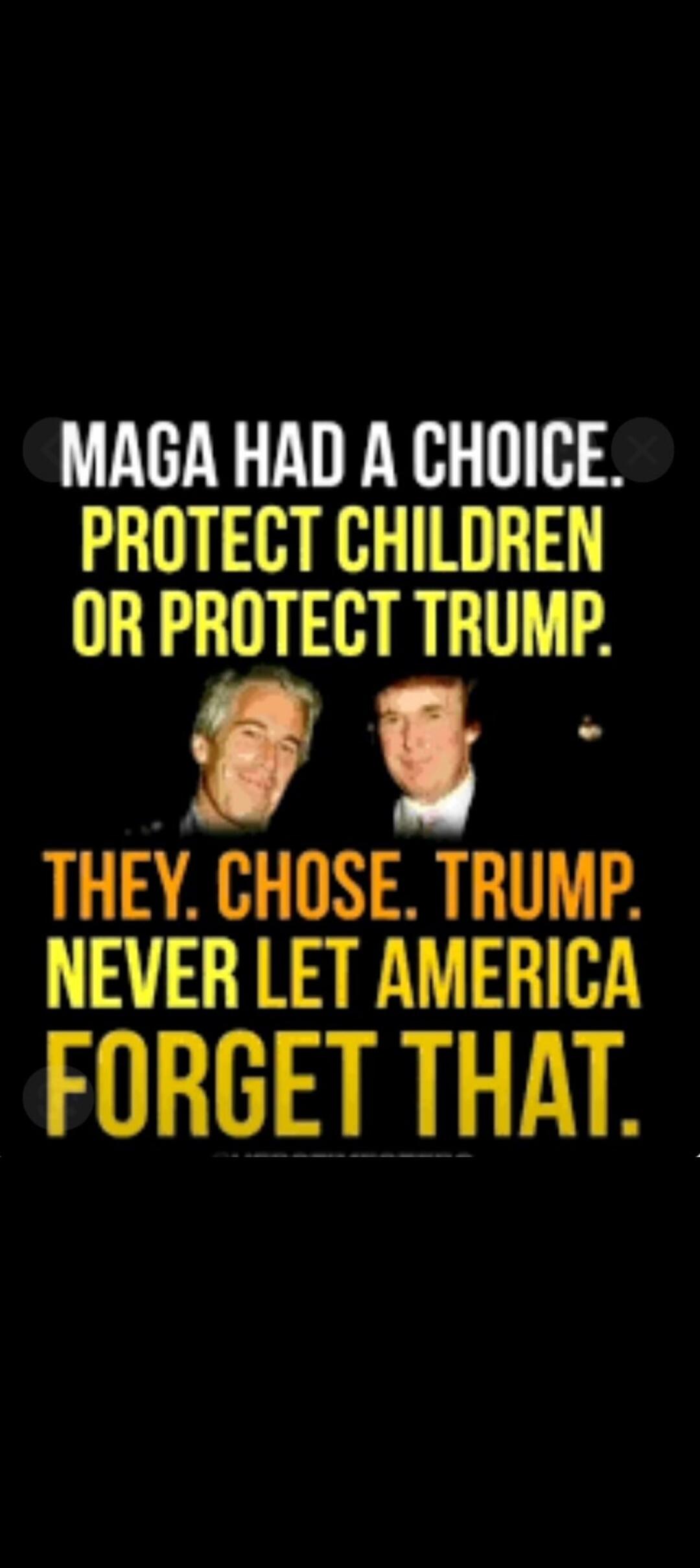 MAGA HAD A CHOICE. PROTECT CHILDREN OR PROTECT TRUMP. THEY. CHOSE. TRUMP. NEVER LET AMERICA FORGET THAT.