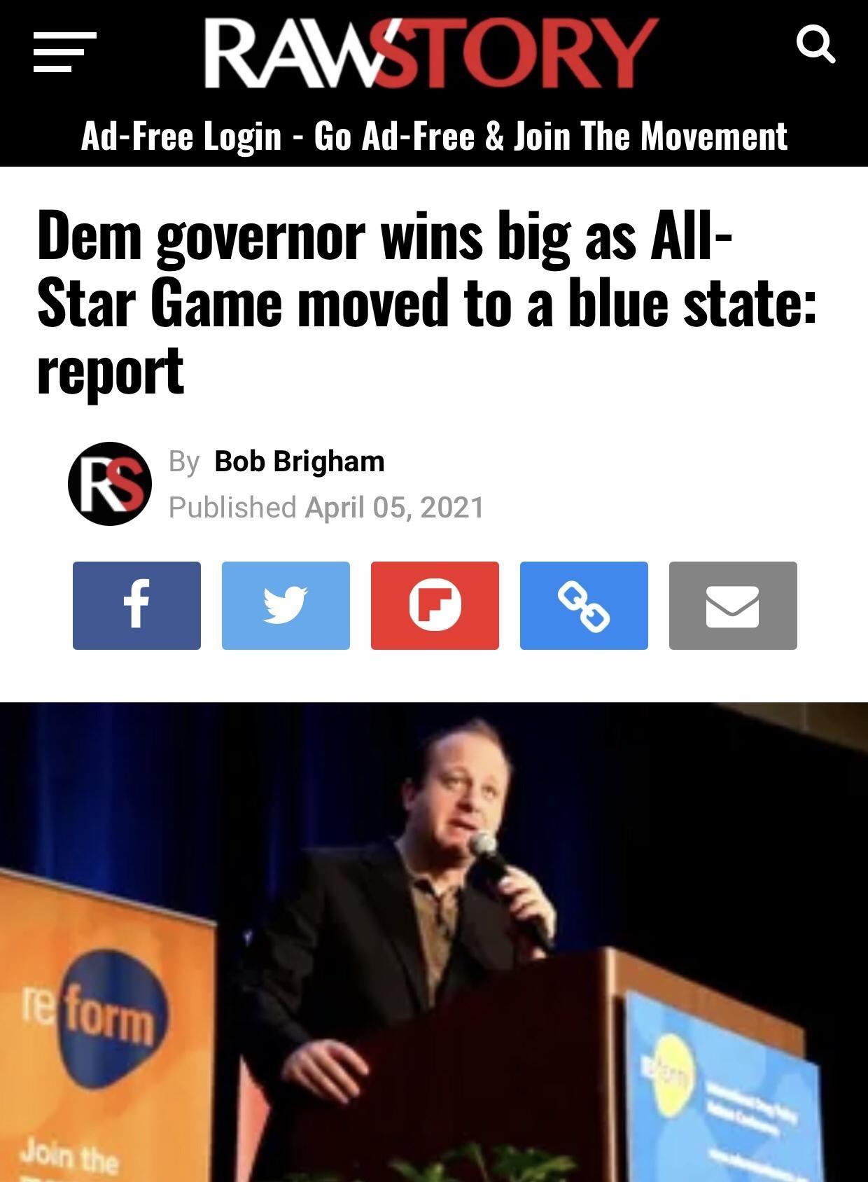 RAW o Ad Free Login Go Ad Free Join The Movement Dem governor wins big as All Star Game moved to a blue state report 3 Bob Brigham Jf