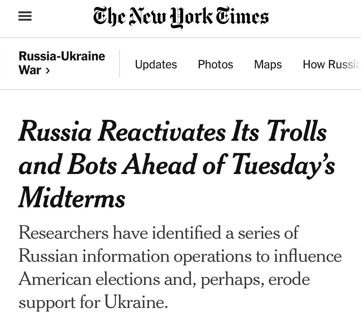 Ehe New York Times Russia Ukraine War Updates Photos Maps How Russ Russia Reactivates Its Trolls and Bots Ahead of Tuesdays Midterms Researchers have identified a series of Russian information operations to influence American elections and perhaps erode support for Ukraine