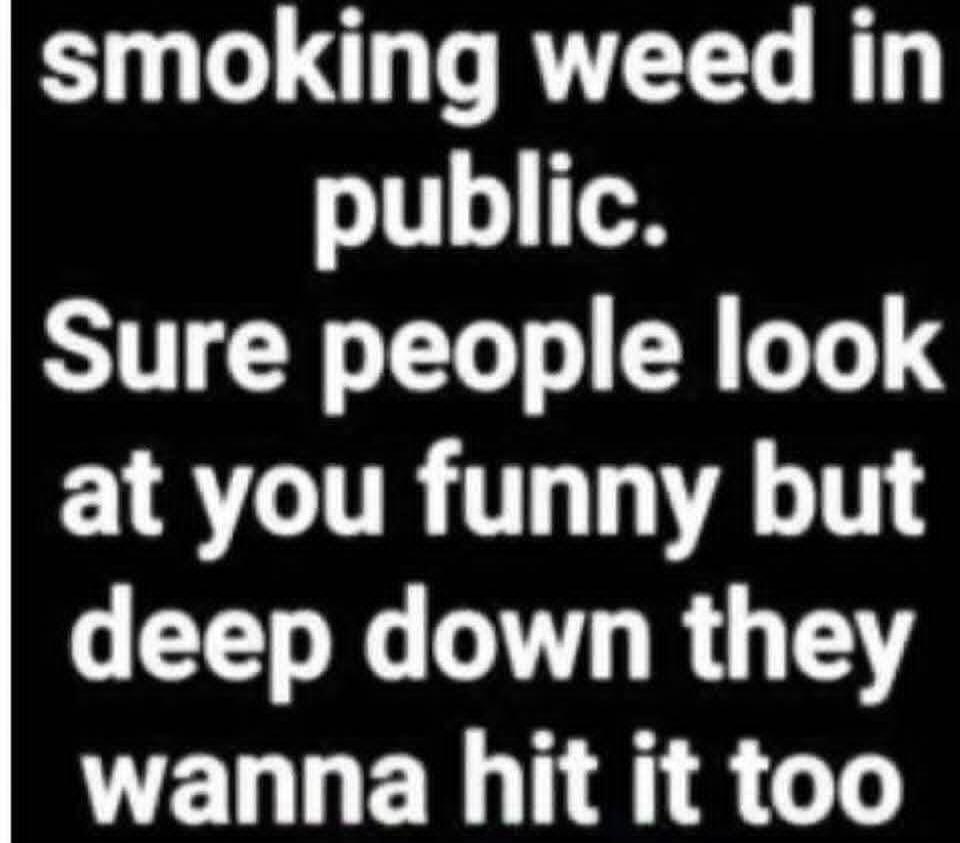 smoking weed in public. Sure people look at you funny but deep down they wanna hit it too